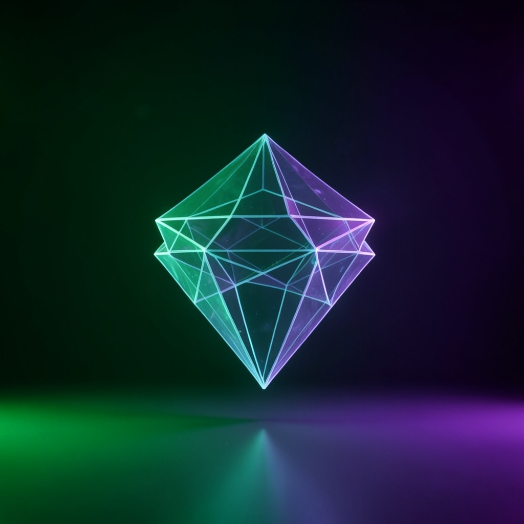 Holographic geometric guide prism floating in dark space